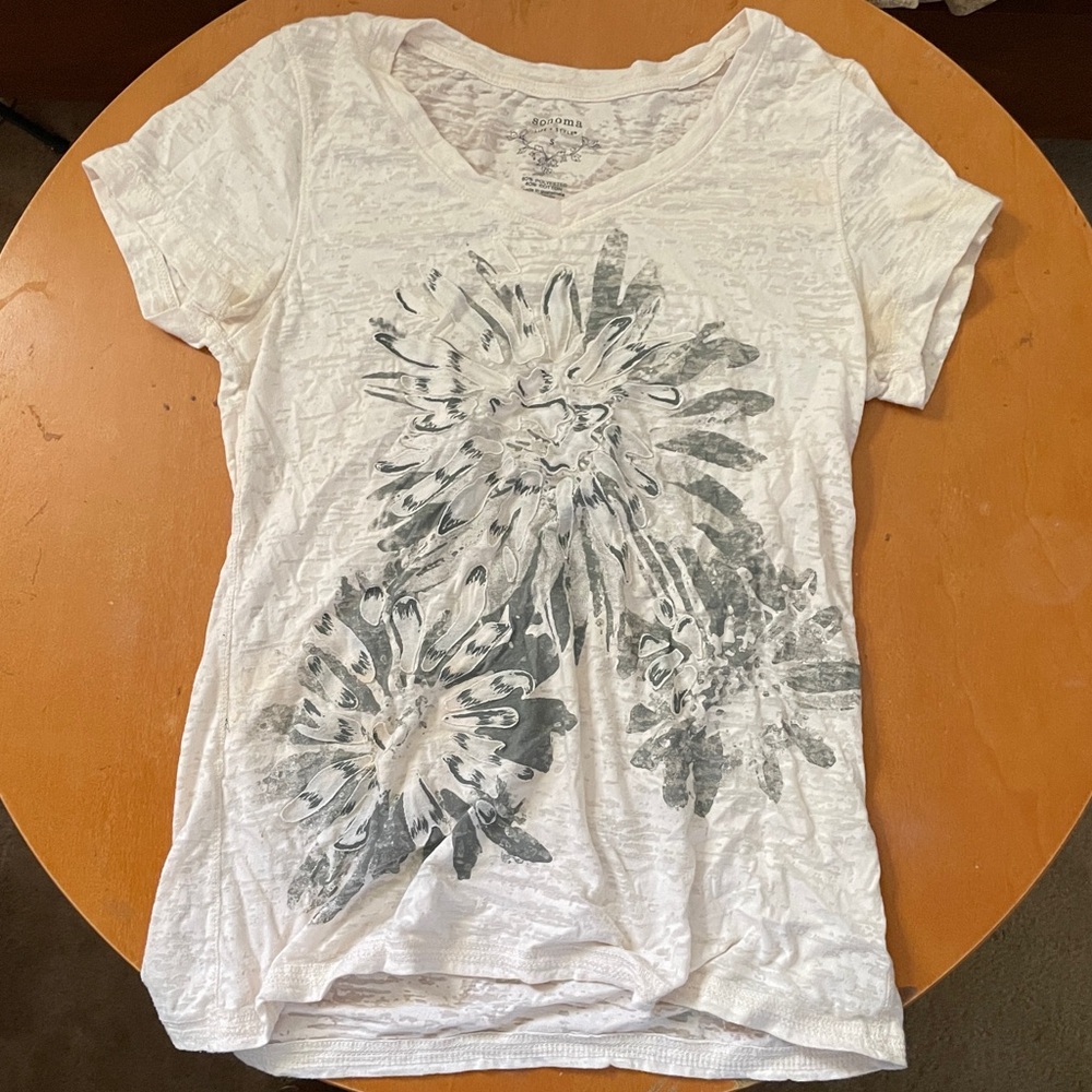 Sonoma Polyester Gray Shirt Girl’s Small (S) Grey Flowers